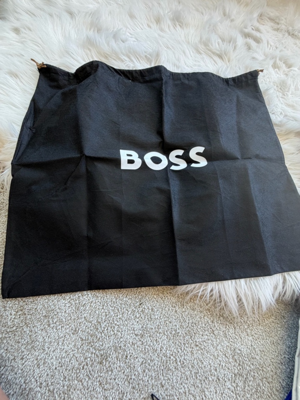 BOSS Black Drawstring Logo Pouch with White Print